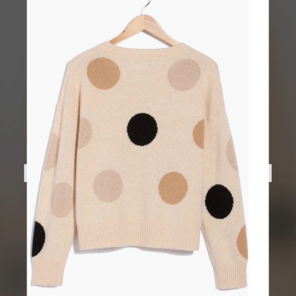 Magaschoni Polka Dot Cashmere Sweater in Creamy Heather Combo Size S - Picture 4 of 4